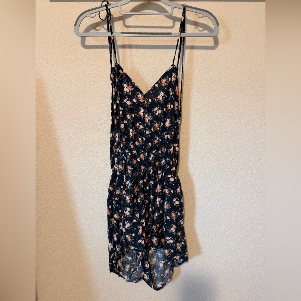 Forever 21 Navy Floral V-Neck Dress with Pink Accents